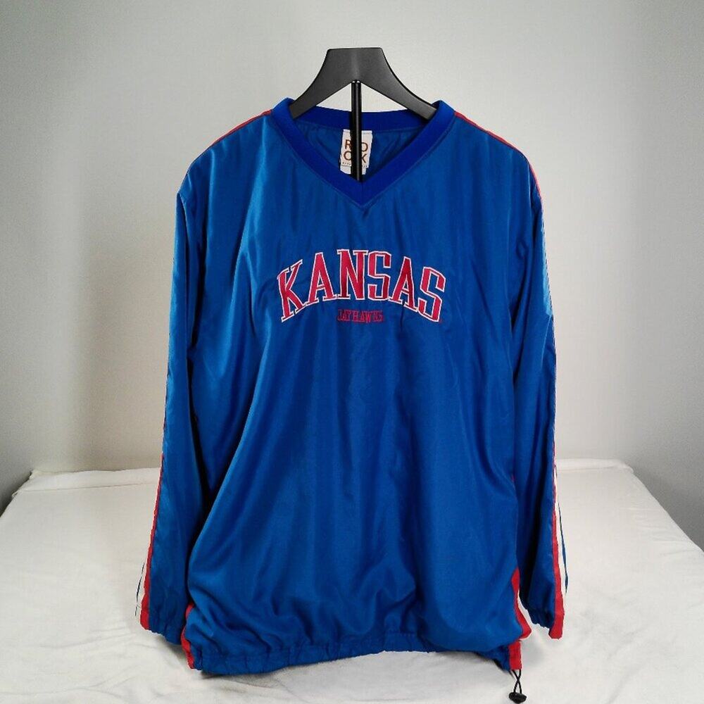 Kansas Jayhawks NCAA Pullover Windbreaker Blue Jacket Red Oak Men’s Medium